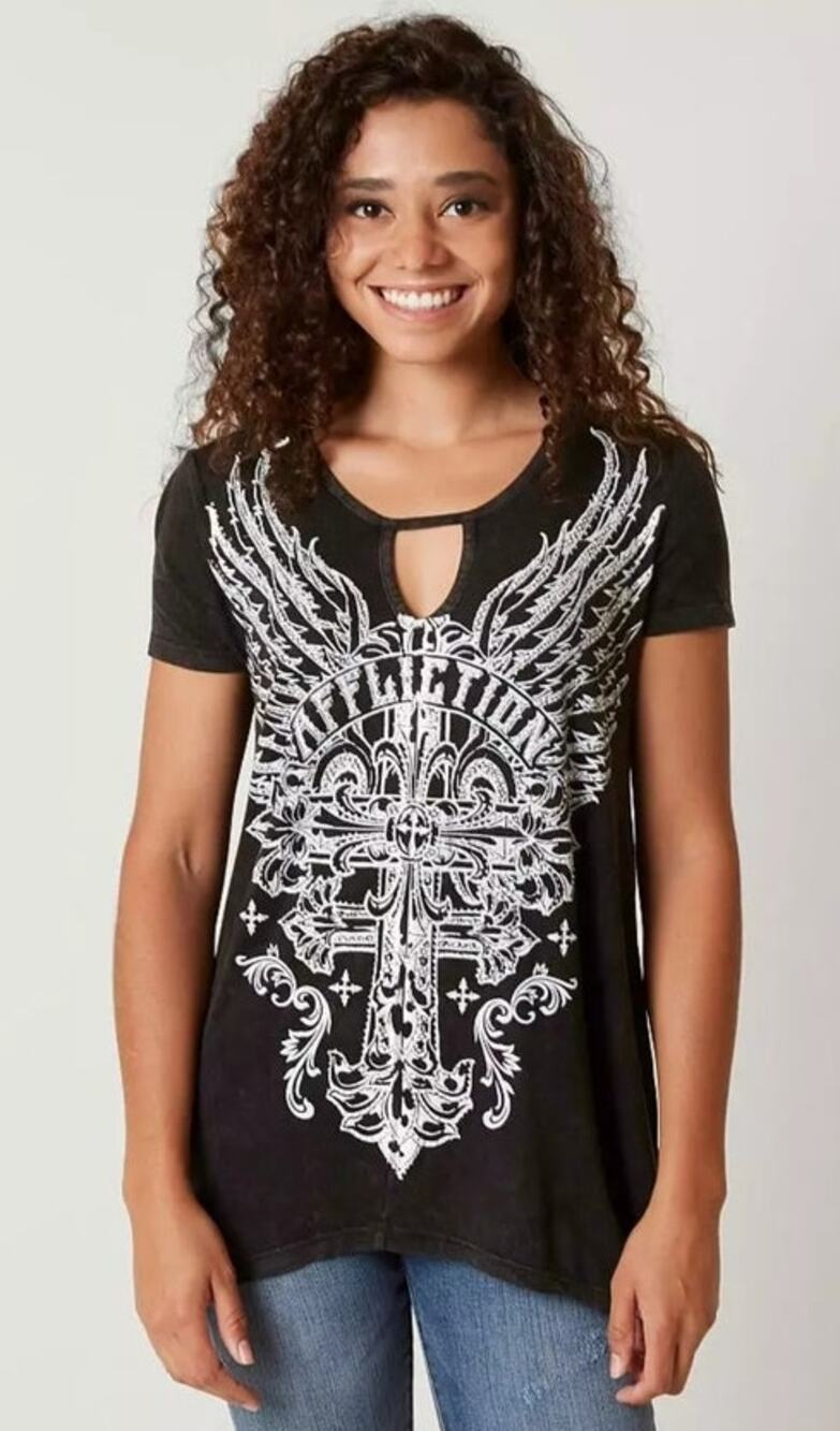 Affliction Black Lava Wash Tee M Y2K Goth Grunge Distressed Streetwear